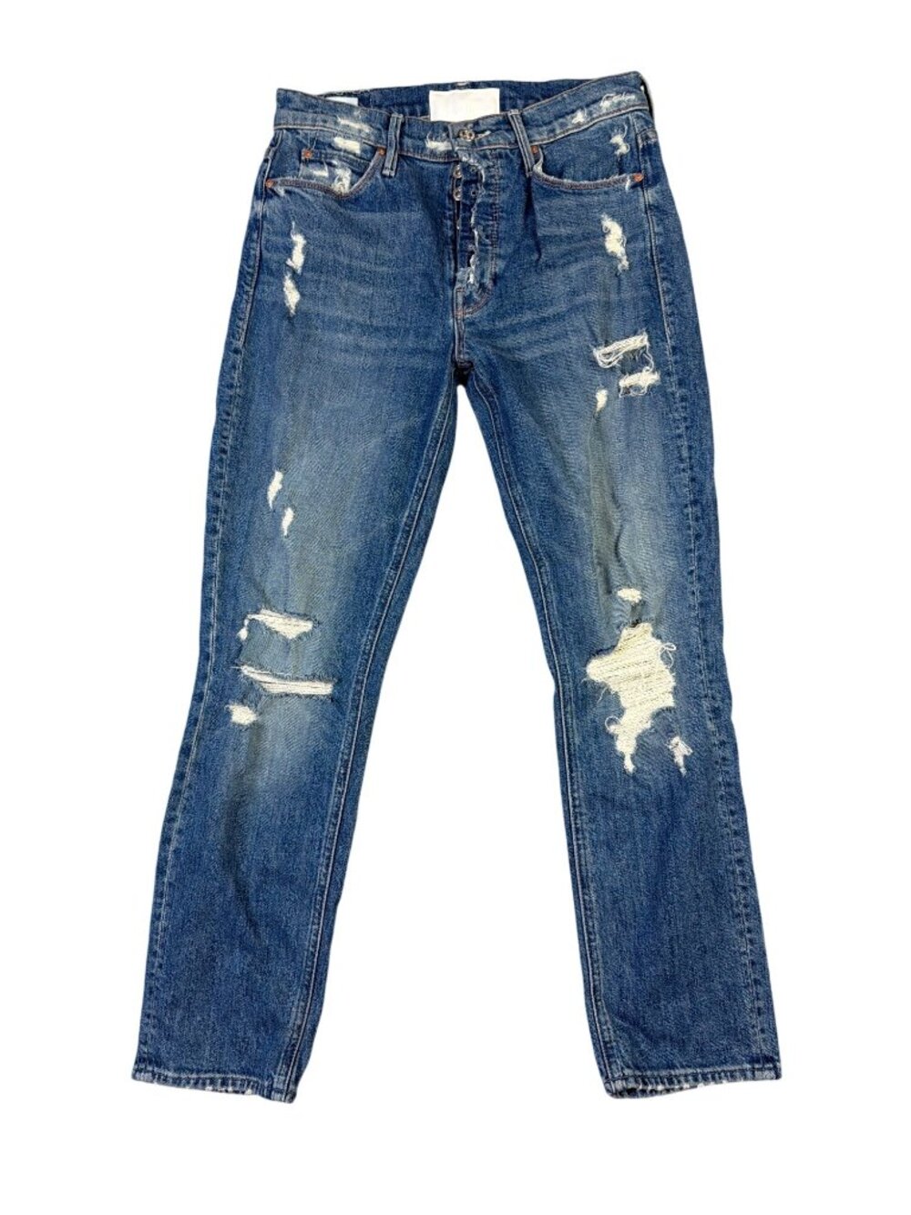 Mother Superior Distressed Button-Fly Blue Denim Jeans Size 27